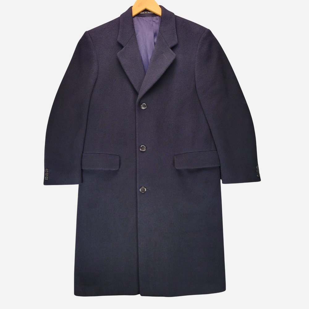 Hammersley Mens‎ Navy Blue Wool Cashmere Blend Overcoat Made in England 40R Coat